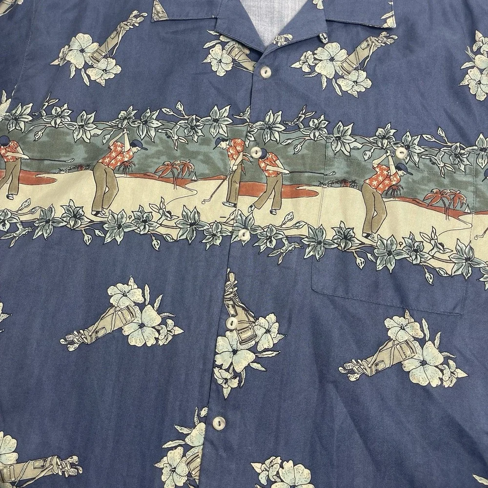 Burma Bibas Korea Men's XL Silk Short Sleeve Shirt Tropical Hawaiian Blue Golf